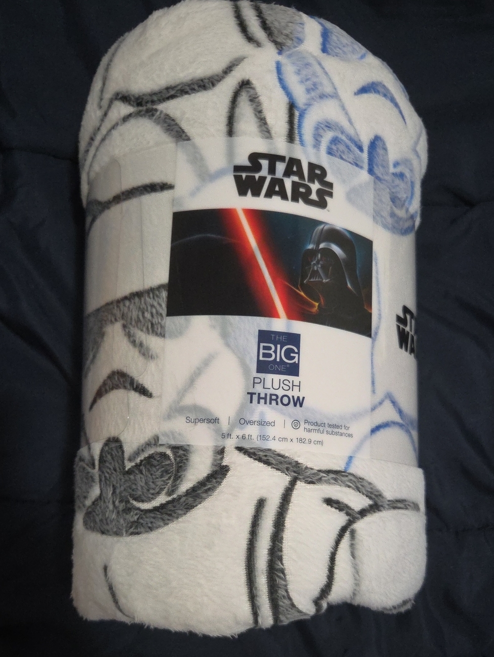 The Big One Star Wars Plush Throw - White with Black and Blue Stormtrooper NWT